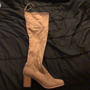 Tan thigh High heels.